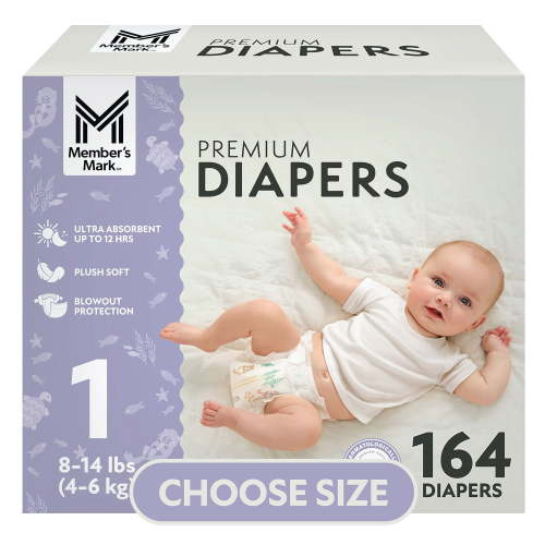 Member's Mark Premium Baby Diapers, Sizes: Newborn - 8