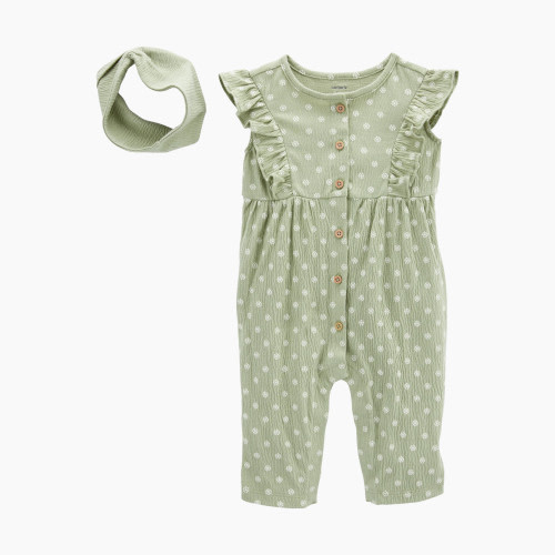 Carter's 2-Piece Jumpsuit & Head Wrap Set - Green, Newborn