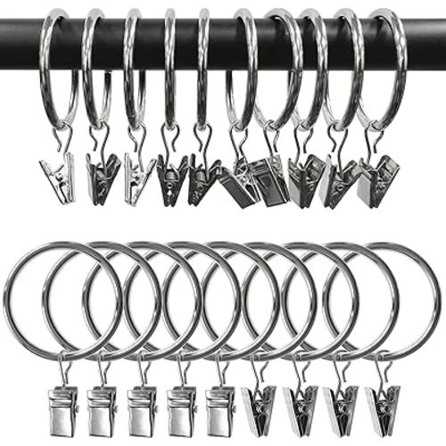 100 Pack Metal Curtain Rings with Clips, Drapery Clips Hooks, Decorative Curtain Rod Clips 1.5 in Interior Diameter, Silver