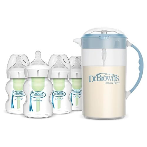 Dr. Brown's Baby Formula Mixing Pitcher 32oz, Blue with Anti-Colic Options+ Wide-Neck Baby Bottles, 4 Pack, 5 oz - Blue with 5oz, 4 Pack