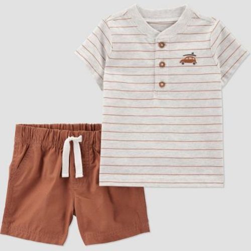 Carter's Just One You® Baby Boys' Striped Good Days Top & Bottom Set - Brown 3M: Midweight Cotton Blend, Elastic Waistband