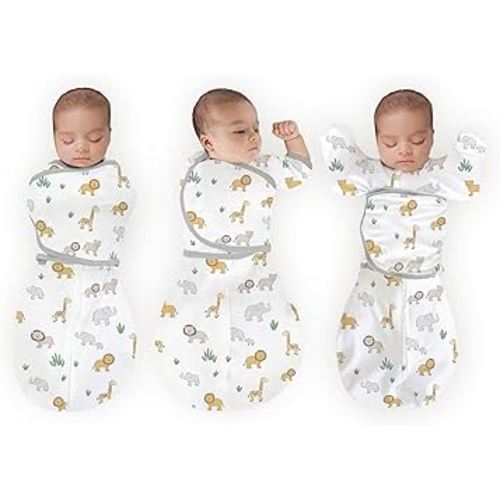 Amazing Baby Omni Swaddle for Newborn, Transitional to Arms Up Sleeves & Mitten Cuffs, Easy Transition Sleep Sack for Better Sleep, On Safari, Small, 0-3 Months
