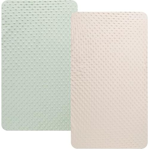 Dot Changing Pad Cover Set 2 Pack Stretch Ultra Soft for Baby Girls and Boys Light Green&Cream