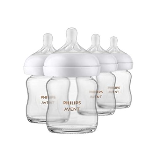 Philips AVENT Glass Natural Baby Bottle with Natural Response Nipple, Clear, 4oz, 4pk, SCY910/04 - 4 Ounce - 4 Pack