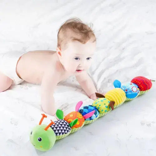 Sensory Caterpillar – Plush rattle with music function – KangooKids