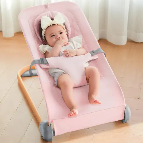 Fodoss Baby Bouncer, Ergonomic Design Bouncer Chair, Portable Baby Bouncer Seat for Infants, Bouncer for Babies 0-12 Month-Pink