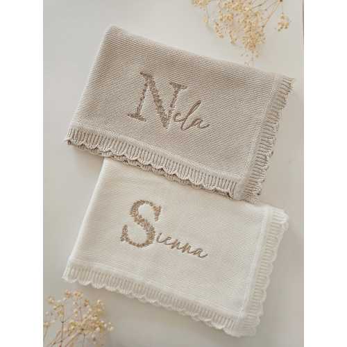 Luxury Embroidered Baby Blanket, Personalised Floral Heirloom, Shower Gift, Newborn Coming Home Outfit, Birth Name Annoucement, Scalloped