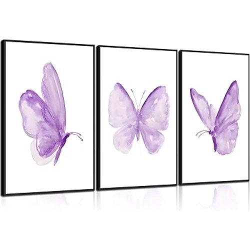 ZLYARTMP 3Pcs Butterfly Wall Art Purple Butterfly Posters Pictures Minimalist Cute Animal Prints Paintings Aesthetic Preppy Room Canvas for Girls Bedroom Nursery Home Wall Decor Gift Unframed