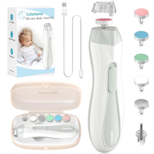 Colarlemo Rechargeable Baby Nail Trimmer Electric Baby Nail File, 15-in-1 Nail Clippers Filer Buffer Kit with Dust Cover LED Light for Newborn Infant Toddler Adult Toes Fingernails, Grey