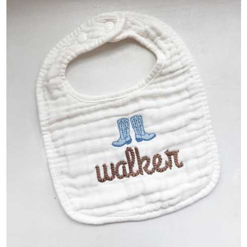 Cowboy Boots Bib | Western Baby Bib | Country Style Baby Bib | Rope Font | Custom Embroidery