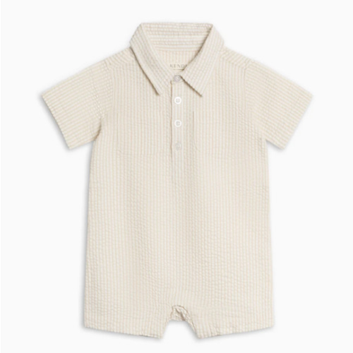 Mato Seersucker Collared Romper - 0-3mo