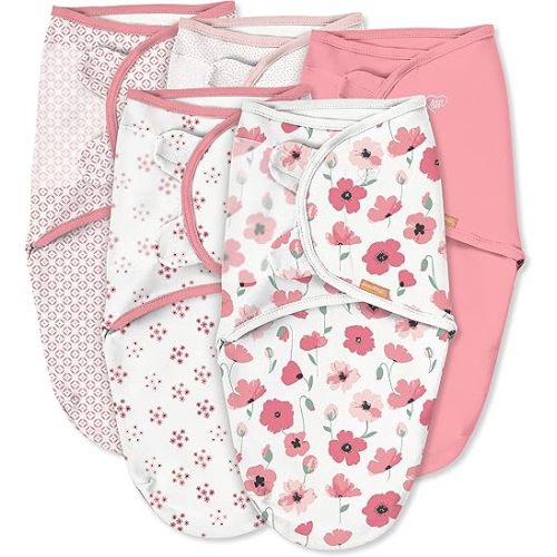 SwaddleMe Original Swaddle – Size Small/Medium, 0-3 Months, 5-Pack (Pretty Poppy )