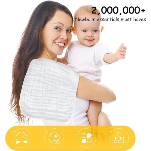 12 Pack Muslin Burp Cloths 100% Cotton Muslin Cloths Large 20''x10'' Extra Soft and Absorbent Baby Burping Cloth - White - 10x20 Inch (Pack of 12)