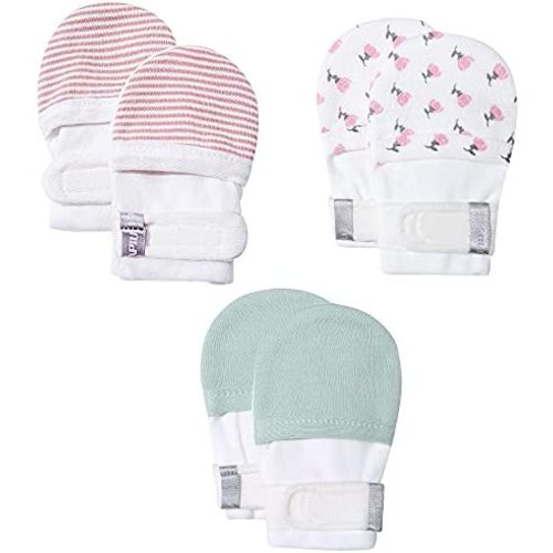 HAPIU Baby No Scratch Mittens Stay On, 100% Cotton Breathable, Adjustable Infant Gloves for Boys Girls, Newborn - 12 M