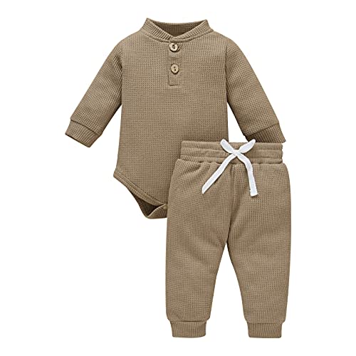 Newborn Baby Boy Girl Clothes Ribbed Knitted Cotton Long Sleeve Romper Long Pants Solid Color Fall Winter Outfits
