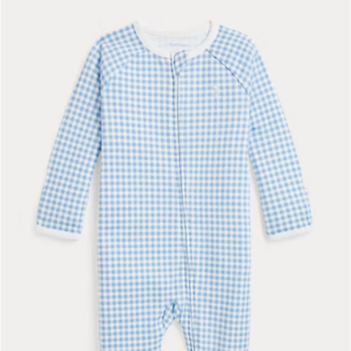 Gingham-Print Cotton Footed Coverall