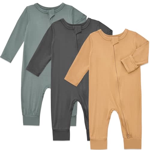 Aablexema Baby Footless Pajamas Rayon 3pcs Unisex Infant Zipper Romper with Mitten Cuffs Sleep Play PJs