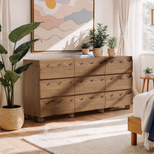 Natural - 9 Drawer 63" W Circular Ripple Dresser | Wayfair