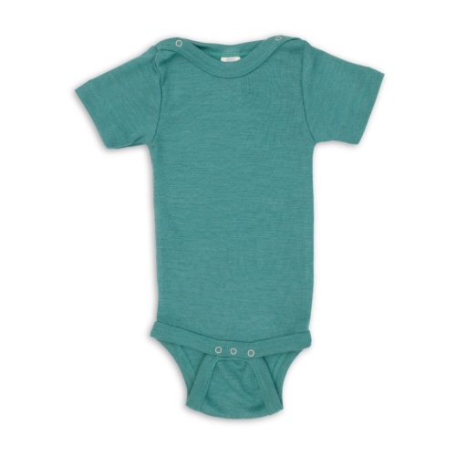 Engel wool/silk short-sleeve bodysuit - Turquoise, size 0-3M