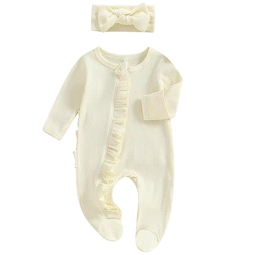 Ayalinggo My First Baby Girl Valentines Day Outfit Knit Onesie Ruffle Romper Newborn Coming Home Outfit Infant Clothes