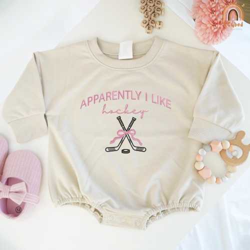 Embroidered Apparently I Like Hockey Baby Romper, Hockey Bow Baby Bodysuit, Little Hockey Toddler, Baby Shower Gift, Hockey Fans Gift