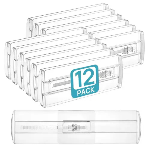 Vtopmart 12 Pack Drawer Dividers for Clothes, Adjustable 4" High Expandable from 10.6"-17" Dresser Drawer Organizer, Clear Plastic Separators for Dresser, Baby Clothing, Cosmetic and Office Storage
