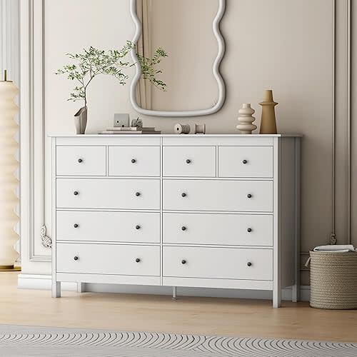 wanan 10 Drawer Dresser, 55" Modern White Dressers and Chests of Drawers, 10 Drawer Wide Dressers for Bedroom