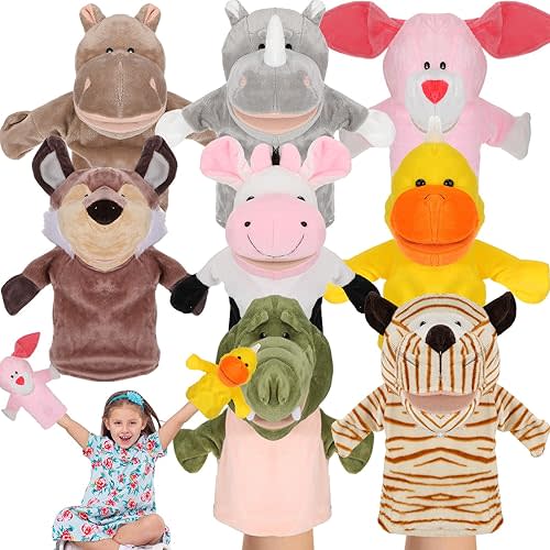 Syhood 8 Pcs Hand Puppets for Kids Animal Hand Puppets with Movable Open Mouths Animal Plush Toy for Toddler Telling Story Gifts Birthday Gift Easter Basket Stuffers(Lovely)