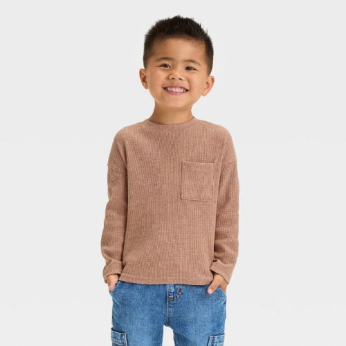Toddler Boys' Long Sleeve Thermal Shirt - Cat & Jack™ Brown 4t