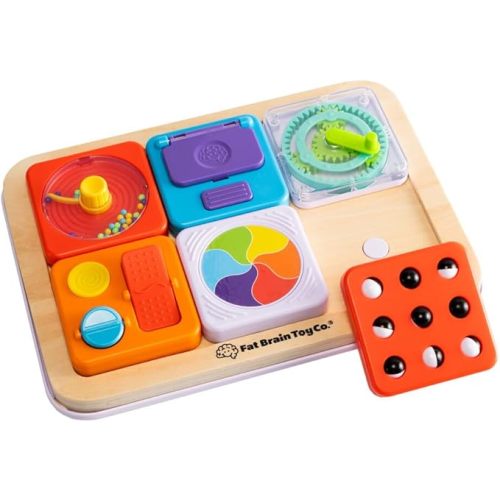 Fat Brain Toys PlayTab Essentials, Modular Sensory Activity Board, Busy Board for Toddlers and Babies Ages 12 Months+