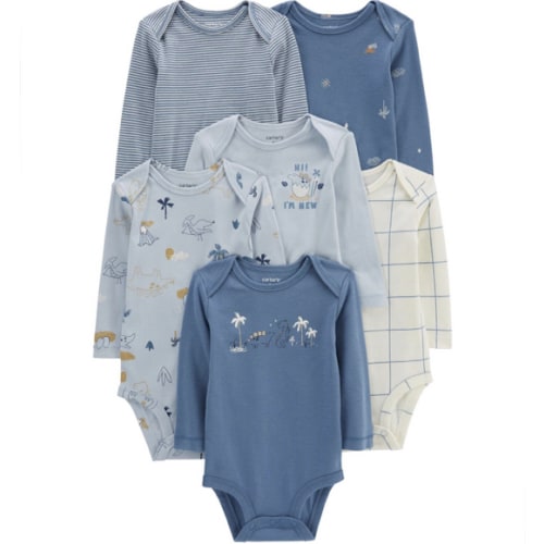 Blue/White Baby 6-Pack Long-Sleeve Bodysuits | carters.com