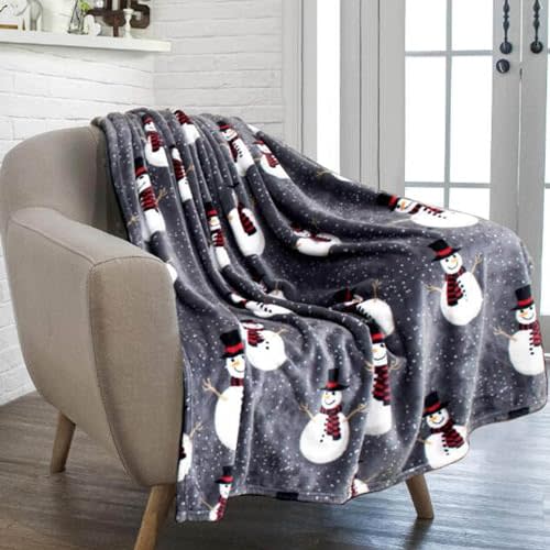 Christmas Blanket 52 X 60 Inch,Super Soft Warm Reversible Snowman Print Xmas Blanket,Cozy Lightweight Winter Holiday Plush Christmas Blankets and Throws for Home Bed Gift Couch Sofa