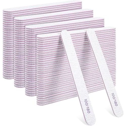 125 Pcs Nail Files 100/180 Grit Double Sided Emery Boards Professional Reusable Nail Buffers for Natural Nails and Acrylic Nails Home and Salon Use