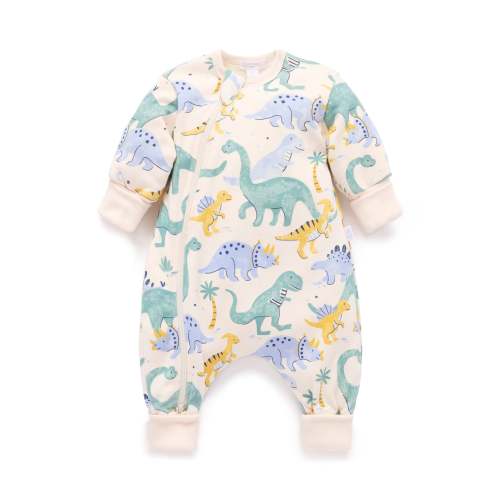 Blue Dinosaur Padded Sleeve Onesie - Baby Sleepwear - Purebaby - Purebaby