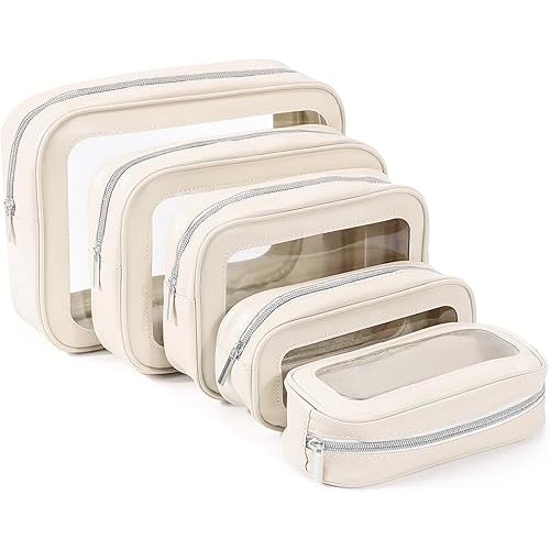5PCS Diaper Bag Organizer Pouch Set, TSA Approved Toiletry Bag，Clear Waterproof TPU Makeup Bag Set Travel Organizer Bags for Women and Kids