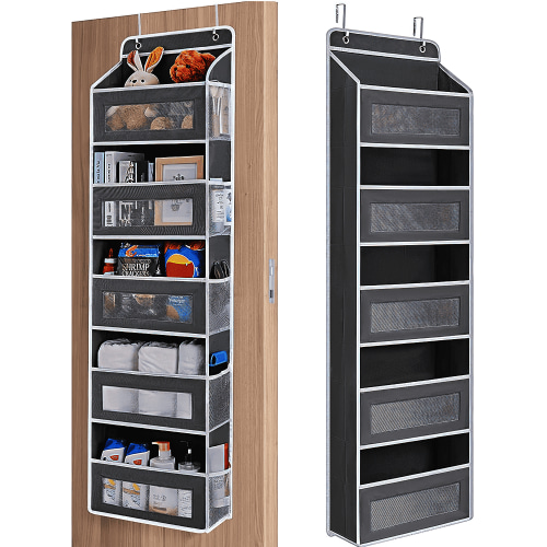 SPORTS JOY 5-Tier Over The Door Organizer, 50lbs Load, Hanging Storage Nursery Shelves for Bedroom, Bathroom, Kitchen (Black)