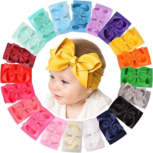 doboi 20pcs Baby Girls Bows Headbands Nylon Hairbands Ribbon Bow