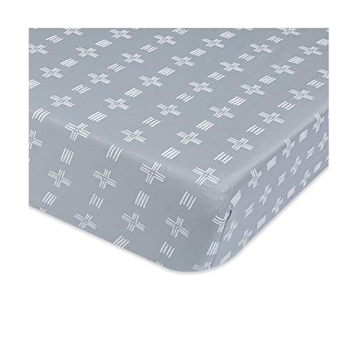 Crane Baby Soft Cotton Crib Mattress Sheet, Fitted Sheet for Cribs and Toddler Beds, Blue River Dash, 28”w x 52”h x 9”d