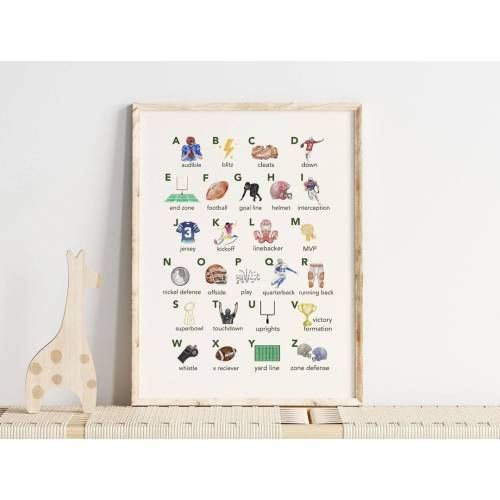 Football Alphabet Nursery Print, Watercolor Football Print, Football Wall Art, Football Nursery, ABCs print, Boys Room, Kids Room, Nursery