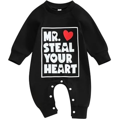 Infant Newborn Baby Boy Valentines Day Outfit Mr Steal Your Heart Sweatshirt Romper Long Sleeve Jumpsuit Clothes