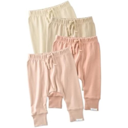 Butterblu Jordan 4-Pack Jogger Pants 100% Organic Cotton Bottoms for Boys & Girls, Pink Sunrise, 0-3 Months