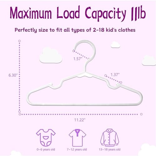 Kids Hangers 60 Pack - 11. 5 Inch White Hangers for Closet - Toddler Hangers for Clost & Child Clothes for Clost - Ideal for Baby Standard Use (White)