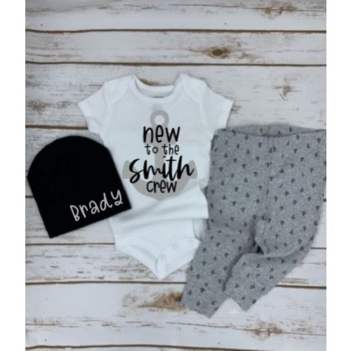 New to the crew | coming home from the hospital outfit | Custom newborn set | Baby Shower Gift | first and last name | Anchor onesie®