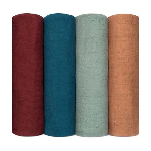 Muslin Swaddle Blankets Neutral Receiving Blanket For Boys And Girls By Comfy Cubs, Color: Wine, neptune, fern, caramel