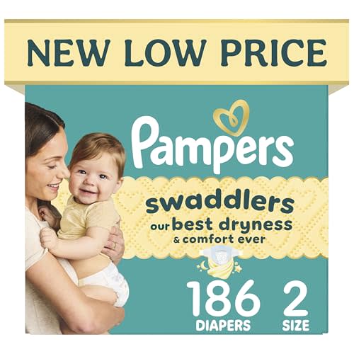 Pampers Swaddlers Diapers, Size 2 (10-22 lbs), 186 Count, Hypoallergenic, Absorbent, Keeps Baby Dry and Comfortable, Skin Safe Disposable Baby Diaper