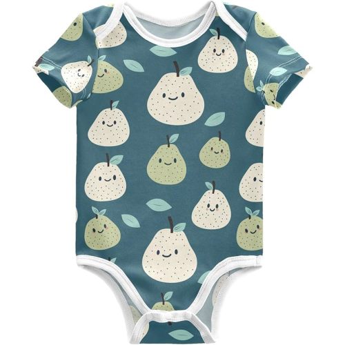 Wudan Cartoon Cute Pears Green Bodysuit Baby Boy Short Sleeves Cotton Girls Clothes Sets 3M