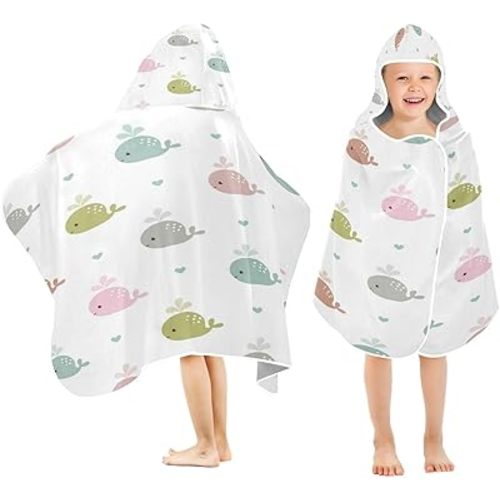 Cute Whales Kids Hooded Bath Towel for Boys Girls, Soft Absorbent Quick Dry Hooded Towel Wrap Oversized Breathable Toddler Shower Pool Beach Towel with Hood