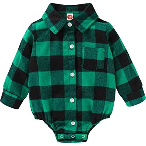 HAPPYMA Newborn Baby Boy Girls Plaid Outfit Flannel Romper Tops Infant Long Sleeve Button Down Plaid Casual Bodysuit Clothes