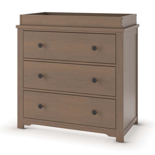 Child Craft Harmony 38" Interlocking 3-Drawer Dresser with Changing Table Topper, Anti-Tip Kit, Dusty Heather