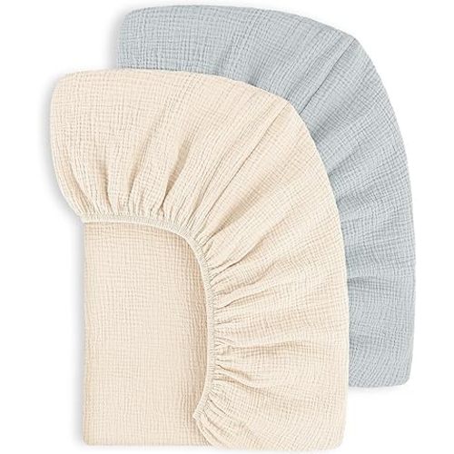 Susurration Muslin Crib Sheets 2Pack 100% Cotton Soft&Breathable Nursery Sheet 28x52inch Baby Fitted Bed Sheets for Standard Crib Mattress&Toddler Bed Mattress (Ice Cream)